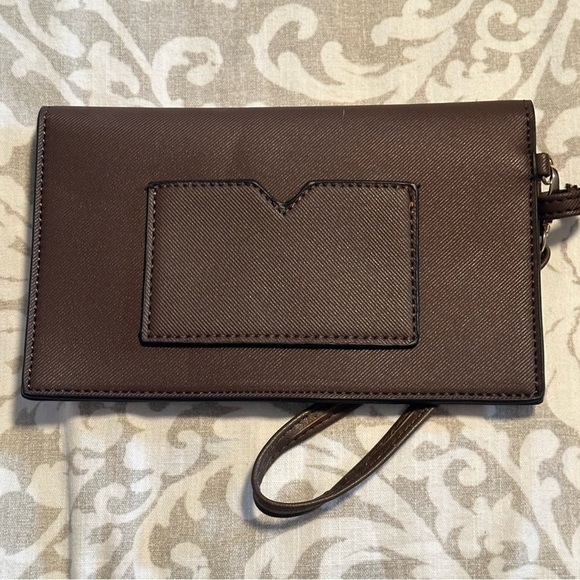 Unbranded Small Brown Faux Leather Wristlet Purse Wallet Gold Hardware Closure - Picture 3 of 12